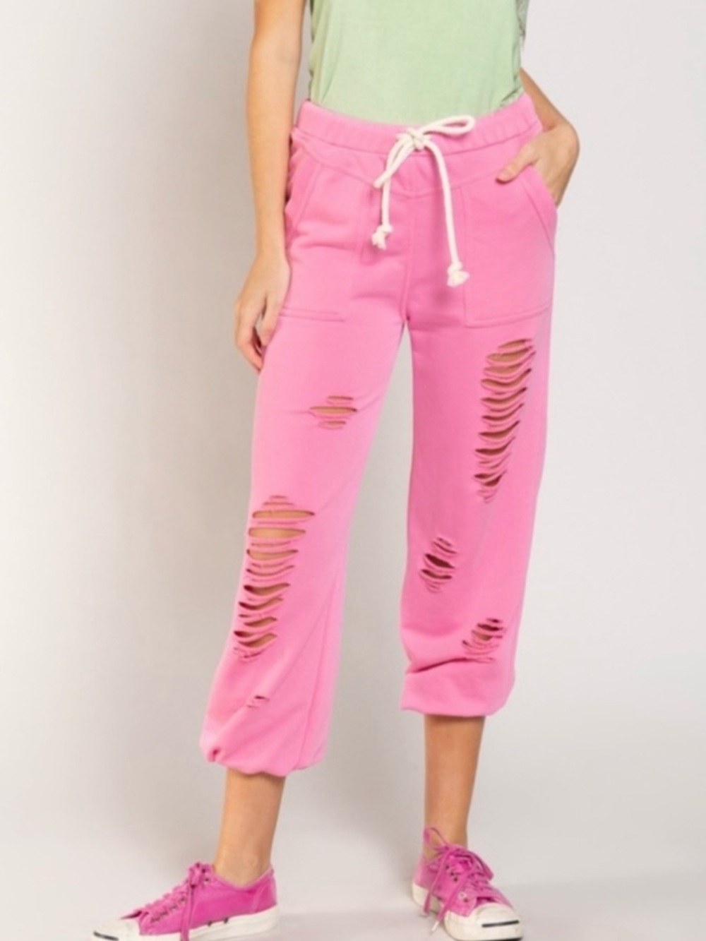 POL Distressed Terry Jogger Sweatpants Bubblegum Pink Boho Hippie Style Small - Picture 5 of 15